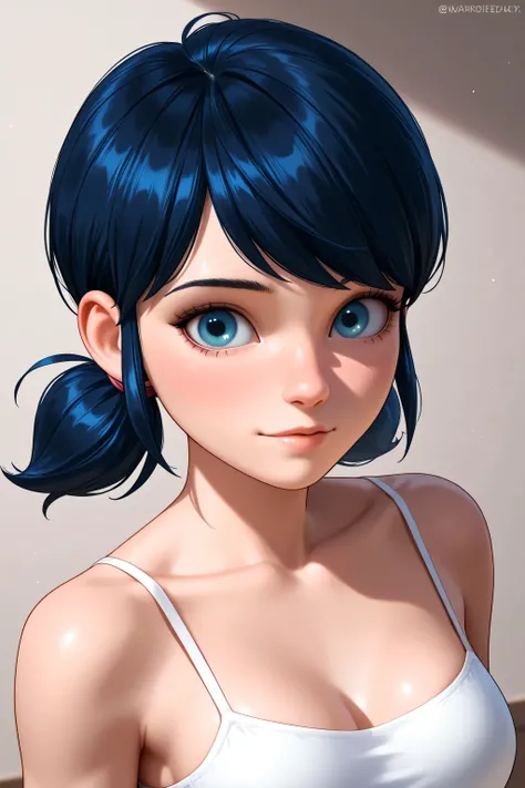 1girls, black hair, female only, medium breasts, blue eyes, solo, upper body, Marinette