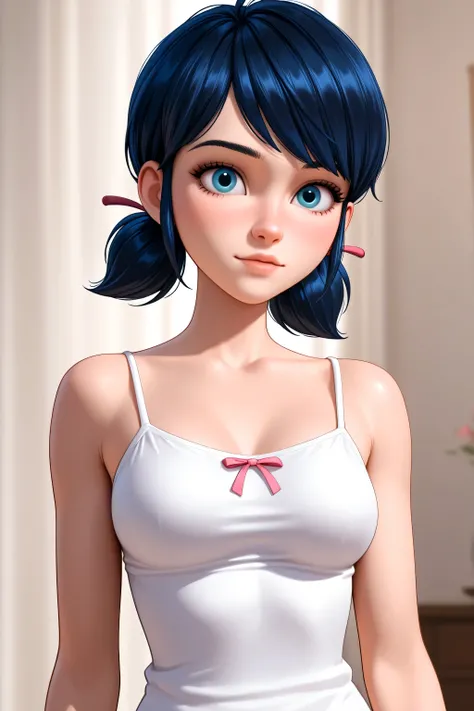 1girls, black hair, female only, medium breasts, blue eyes, solo, upper body, Marinette