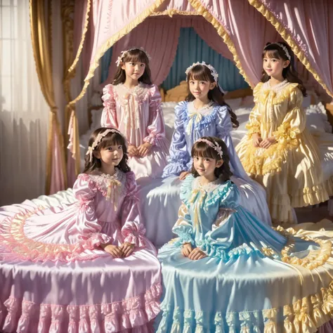 ((Distant view,Full Body:1.0)),Highest Quality, masterpiece, highest resolution, art work, super それにget used to it, many get used to it, get used to it, それにget used to it, 3k photos,,The Three Dames of the Noble Family, ((10 Year Old Japanese Girls:Short H...