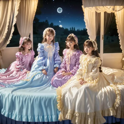 ((Distant view,Full Body:1.0)),Highest Quality, masterpiece, highest resolution, art work, super それにget used to it, many get used to it, get used to it, それにget used to it, 3k photos,,The Three Dames of the Noble Family, ((10 Year Old Japanese Girls:Short H...