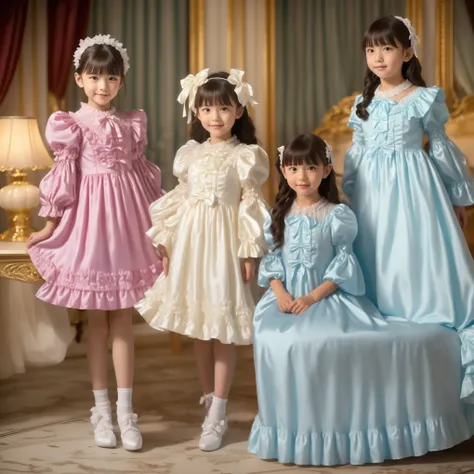 ((Distant view,Full Body,simple background:1.0)),Highest Quality, masterpiece, highest resolution, art work, super それにget used to it, many get used to it, get used to it, それにget used to it, 3k photos,,The Three Dames of the Noble Family, ((10 Year Old Japa...