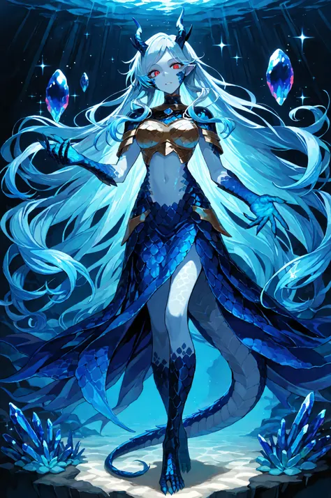 Super Resolution 1 Girl, Beautiful girl, Dragon Horn,Dragon's Hand,Full Body Blue Scales, Dragonlike Scales, Iridescent Scales, texture of scales, 細かい鱗模Mr., Like Beauty Character Details:
SLIM BODY, Graceful Poses, Long flowing hair, pointed ears, Long Ey...