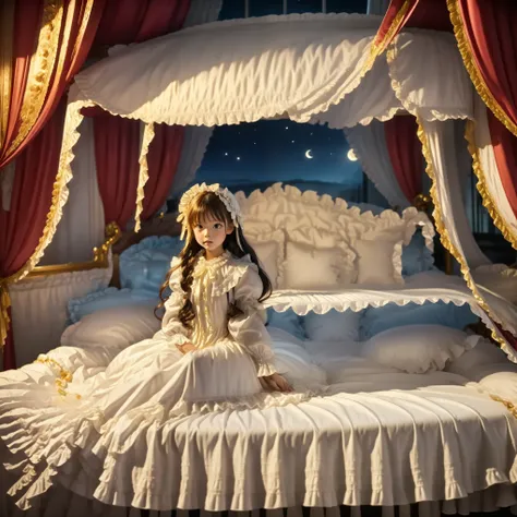 ((Full Body,:1.0)), 10 year old girl in nightgown,On a Canopy Bed,Highest Quality, masterpiece, highest resolution, art work, super それにget used to it, many get used to it, get used to it, それにget used to it,