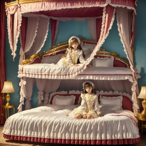 ((Full Body,:1.0)), 10 year old girl in nightgown,On a Canopy Bed,Highest Quality, masterpiece, highest resolution, art work, super それにget used to it, many get used to it, get used to it, それにget used to it,
