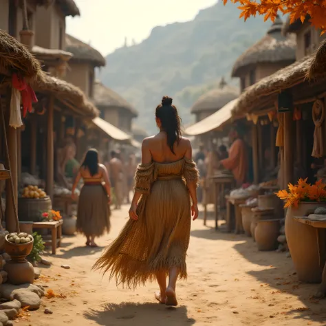 Ancient prehistoric age era, 
Stone age era, 

((Realistic cinematography ultra wide depth intense stunning orderly clay houses angle of scenery)),the detailed of a female peasants walking,(within densely ultra intricately villagers),(village),((a farmer t...