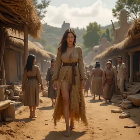 Ancient prehistoric age era,
Stone age era,
((Realistic cinematography ultra wide depth intense stunning orderly clay village houses angle of scenery)),the detailed of a female peasants walking,(within densely ultra intricately villagers),(village),((a ...