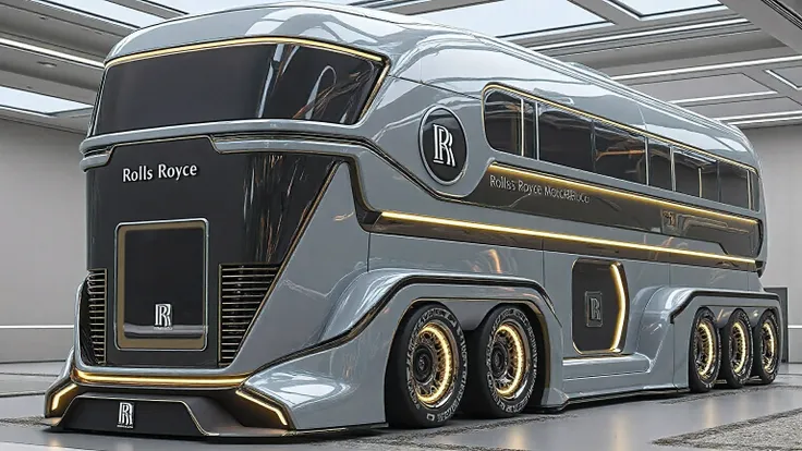 A futuristic luxury vehicle concept that looks like a Rolls-Royce motorhome / hyper-luxury bus. The design is extremely modern, sleek, and aerodynamic with an ultra-futuristic aesthetic.
Vehicle Design & Shape:
The front is tall, upright, and curved, res...