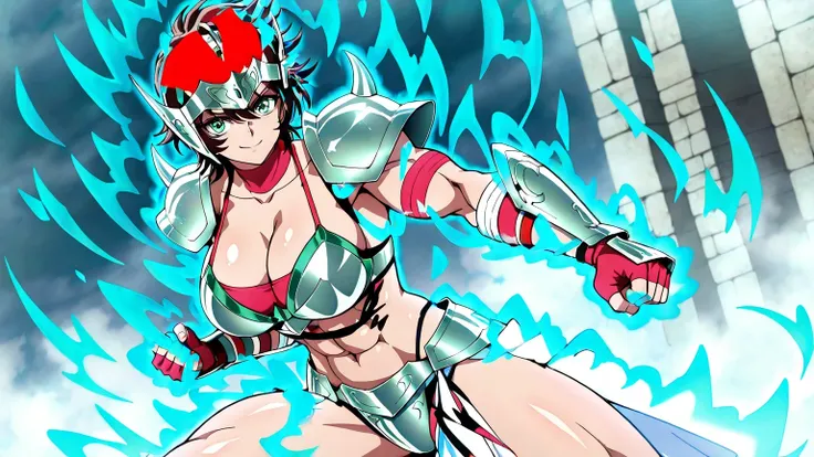 score 9 , score 8 up, score 7 up, source anime, 傑作, best quality, best resolution, best image quality, anime coloring, anime screenshot, 1woman, Cassiopeia Erda, woman is wearing a black triangle bikini, zodiac lady knight, strong muscles, Portrait of a Zo...