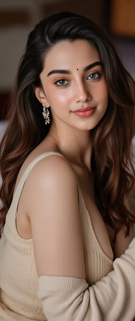 incredibly absurd long sexy brown hair style ,ultra-detailed, CG, unit, wallpaper 8k), (masterpiece), (realistic), (photorealistic: 1.2), (raw photo: 1.2), (best quality: 1.2), (detailed face: 1.4), (beautiful detailed eyes: 1.2), (detailed hair), light on...