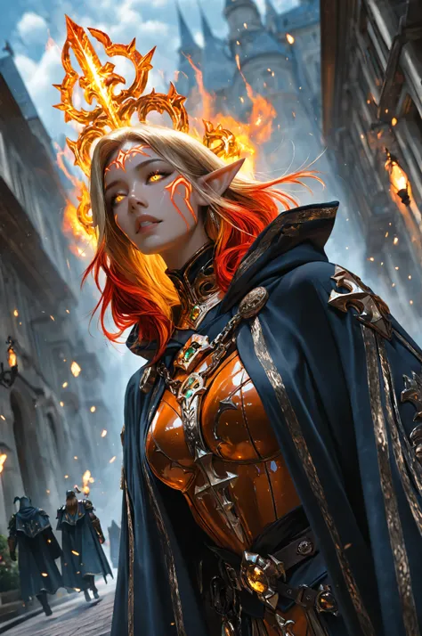  Ink Style, best quality, soft lines, clear details,aidmaMJ6.1, a facial portrait of a female elf (intense details, Masterpiece, best quality) fantasy cleric, fantasy celestial guardian, armed with a holy symbol, shinning holy symbol, metallic shine, epic ...