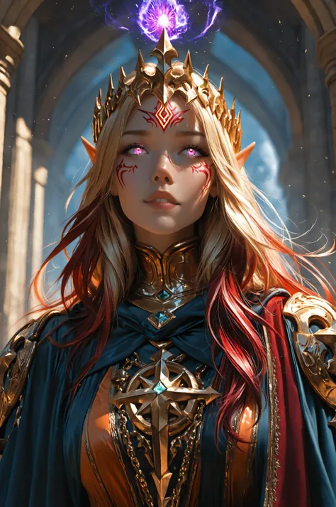  Ink Style, best quality, soft lines, clear details,aidmaMJ6.1, a facial portrait of a female elf (intense details, Masterpiece, best quality) fantasy cleric, fantasy celestial guardian, armed with a holy symbol, shinning holy symbol, metallic shine, epic ...