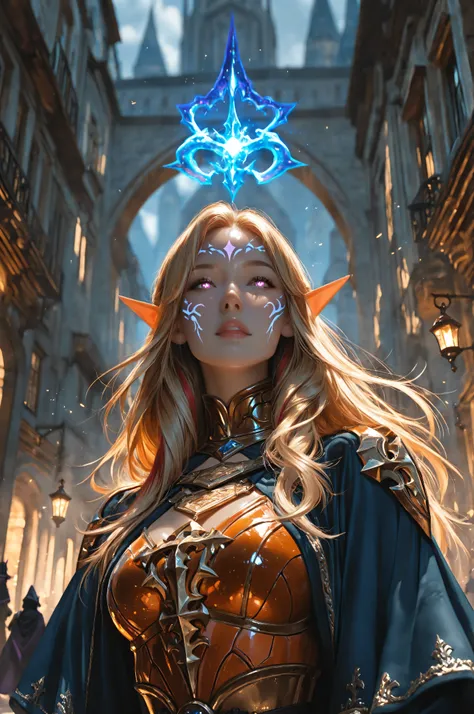  Ink Style, best quality, soft lines, clear details,aidmaMJ6.1, a facial portrait of a female elf (intense details, Masterpiece, best quality) fantasy cleric, fantasy celestial guardian, armed with a holy symbol, shinning holy symbol, metallic shine, epic ...
