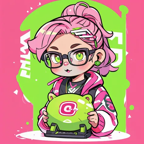 capybara with ponytail hair glasses (Pink with green highlights) Playing PC Batata keyboard and mouse