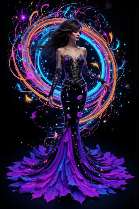 ETHEREAL LIGHT SPIRAL PORTRAIT:
Ultra-realistic, photo-realistic, ultra-detailed. MAIN SUBJECT:
- Elegant brunette woman in dramatic pose
- Porcelain complexion with subtle makeup
- Flowing long dark hair with subtle highlights
- Confident pose ...