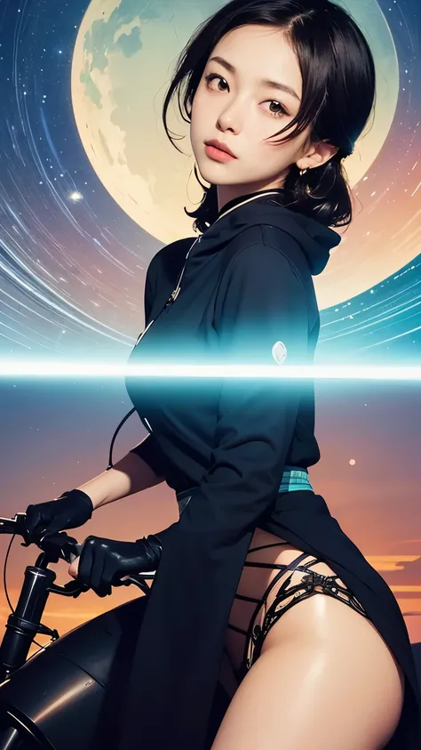 Kon Satoshi, Kay Nielsen, Maxwell Armfield, Hans Christiansen, yumi Igarashi, wonder, weird, Theory of Relativity, Quantum Mechanics, Poem of the Sun, japanese anime, Beautiful High School Girl Riding a Bicycle, time travel, sci-fi fantasy, detailed master...