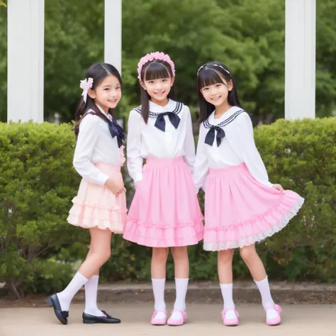 ((Distant view,Full Body:1.0)),Highest Quality, masterpiece, highest resolution, art work, super それにget used to it, many get used to it, get used to it, それにget used to it, 3k photos,,The Three Dames of the Noble Family,. ((10 Year Old Japanese Girls,Short ...