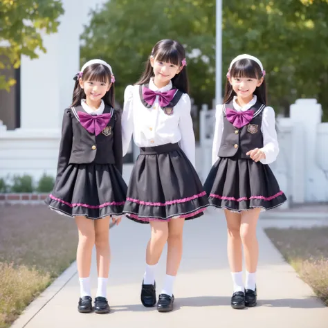 ((Distant view,Full Body:1.0)),Highest Quality, masterpiece, highest resolution, art work, super それにget used to it, many get used to it, get used to it, それにget used to it, 3k photos,,The Three Dames of the Noble Family,. ((10 Year Old Japanese Girls,Short ...