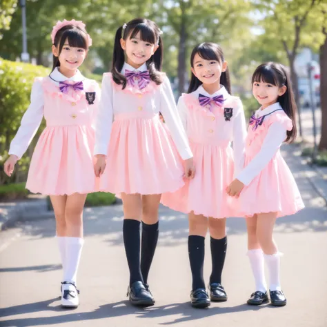 ((Distant view,Full Body:1.0)),Highest Quality, masterpiece, highest resolution, art work, super それにget used to it, many get used to it, get used to it, それにget used to it, 3k photos,,The Three Dames of the Noble Family,. ((10 Year Old Japanese Girls,Short ...