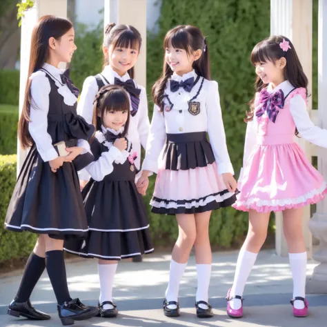 ((Distant view,Full Body:1.0)),Highest Quality, masterpiece, highest resolution, art work, super それにget used to it, many get used to it, get used to it, それにget used to it, 3k photos,,The Three Dames of the Noble Family,. ((10 Year Old Japanese Girls,Short ...