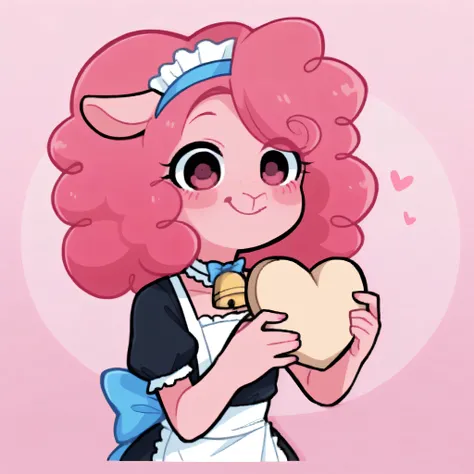 better quality, very detailed illustration ( Anthropomorphic furry sheep:1,7) , femboy, ruffled voluminous bouncy hair , delgado, ideal body, simple drawing, Artifyber style , pastel flat colors , beautiful, cartoon ,solo, short curly pink hair, maid cloth...