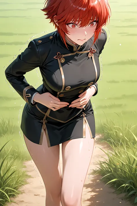 hinoka, red hair, red eyes, short hair, black jacket, black buttons, black skirt, gold trim, bare thigh, half body shot, facing front, solo,
general, masterpiece, highres, ultra-detailed, hyper-detailed, best quality, amazing quality, very aesthetic,...