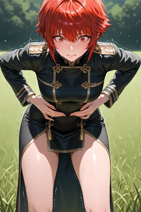 hinoka, red hair, red eyes, short hair, black jacket, black buttons, black skirt, gold trim, bare thigh, half body shot, facing front, solo,
general, masterpiece, highres, ultra-detailed, hyper-detailed, best quality, amazing quality, very aesthetic,...