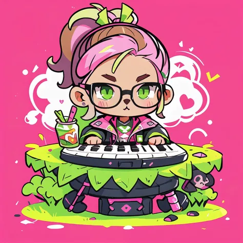 capybara with ponytail hair glasses (Pink with green highlights) De Bone playing keyboard and mouse from PC Batata