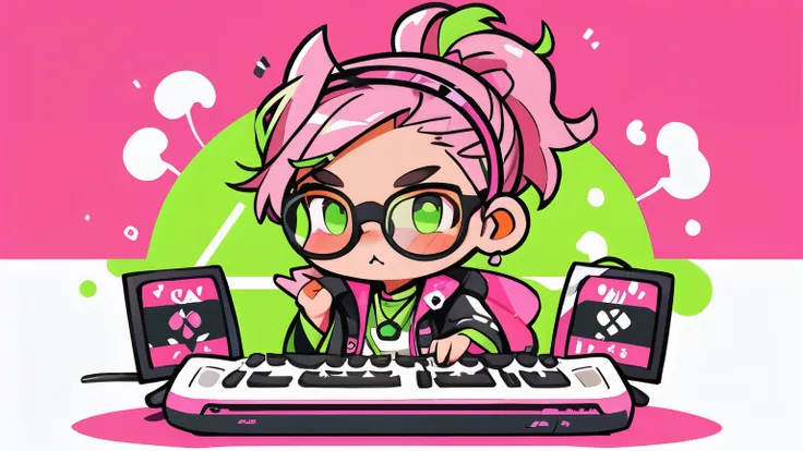 capybara with ponytail hair glasses (Pink with green highlights) De Bone playing keyboard and mouse from PC Batata