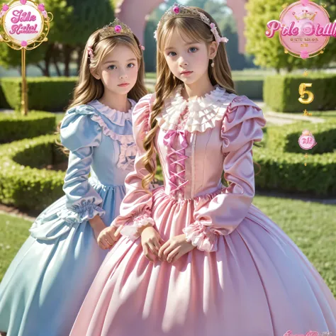 ,Highest Quality, masterpiece, highest resolution, art work, super それにget used to it, many get used to it, get used to it, それにget used to it, 3k photos,((10 year old girls:1.0)),super fine young face,The three are princesses,((long ball gown dress with hoo...