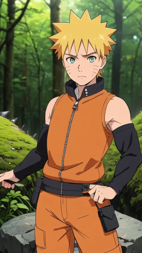 RAW digital art, ultra-realistic 3D render of a strong man resembling Naruto, ((young man)), ((highly detailed face:1.3)), ((perfectly portioned body, perfect male figure:1.3)), ((athletic, subtle strength:1.3)), (confused gaze)), ((flawless skin texture, ...