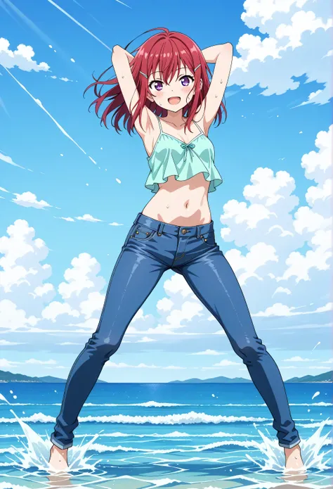 score_9, score_8_up, score_7_up, source_anime, highres, hi res, best quality, top quality, masterpiece, 2d, intricate details, official style, anime, 4k, anime style, 1 girl, Alone, solo, ((ocean)), tsunami, on the water, day, outdoors, sky, windy, kanzaki...