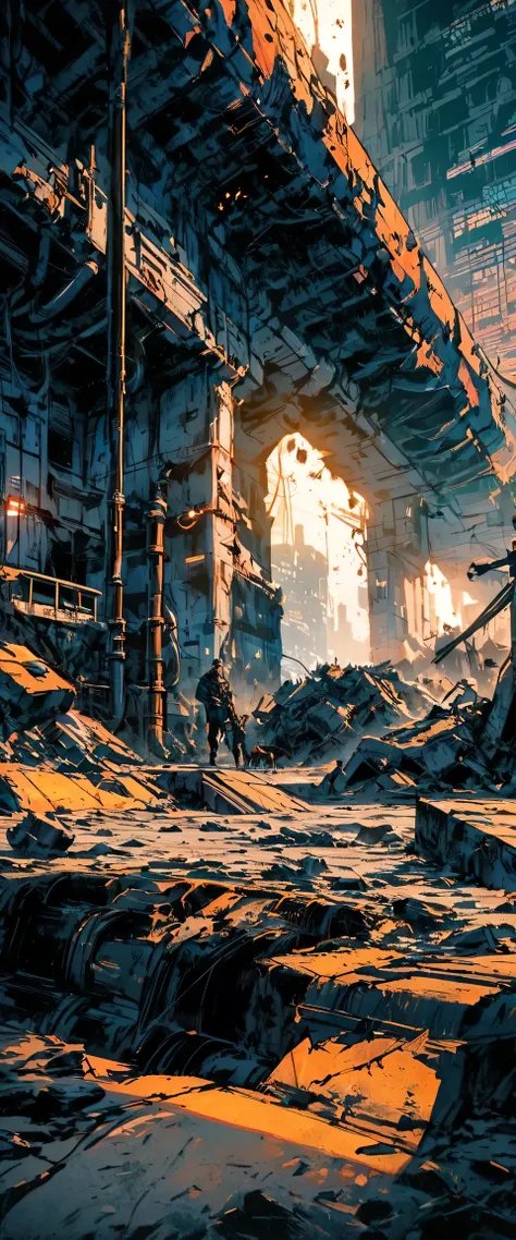 Create a Cyberpunk middle-aged man with a pale face and long dark hair who walks quickly in the foreground with his head up. A chain with a pendant hangs on his chest. He has shoes on his feet. Scene: Sci-fi futuristic scene, long old damaged subway tunel ...