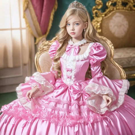 ,Highest Quality, masterpiece, highest resolution, Artwork, super それにget used to it, many get used to it, get used to it, それにget used to it, 3k photos,((( 10 year old girl,European,blonde long hair:1.0)),The three are princesses,long ball gown dress with h...