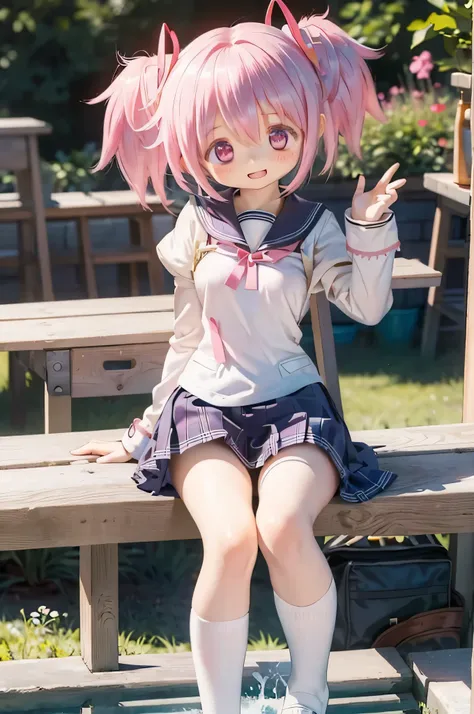 (    High Quality Wavy Lines,           beautiful          ,      masterpiece:1.2),        ,      die  {X} Poses that look like a perfect face , ((       Madoka's Hairstyle)), shut up, smile,               intense ,     pink haired woman's breasts ,       ...