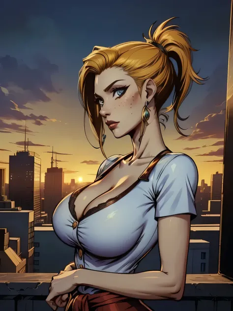 ( linhas absurdas, high definition, ultra fino,  be careful with your hand ) Close-up of a thin woman,  busty and athletic  (Scarlett Final Fantasy), 25 anos, 16k (( high definition )),  sighing look, olhar sedutor (( looking at the viewer )), olhos verdes...