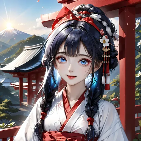 ((Top quality, super detailed, masterpiece, wallpaper, super realistic, highest photo resolution, 8K)), ((Many dogwood petals dancing in the wind)), ((Heterochromia iridum, red eyes, blue eyes)), (Best portrait), ((Sparkling and detailed eyes)), ((Wearing ...