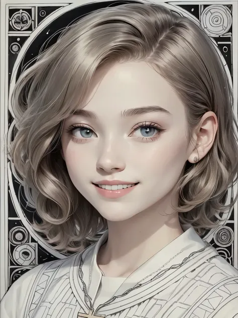 408 (a coloring book), (2Man and woman),((18 year old woman)),((18 year old priest)),((a line drawing for coloring-in)),(short hair),(Shortcut),(Neat hair),(super high image quality at sea level),(Old Church),(Archaic smile),2025.09.19,((geometric pattern)...