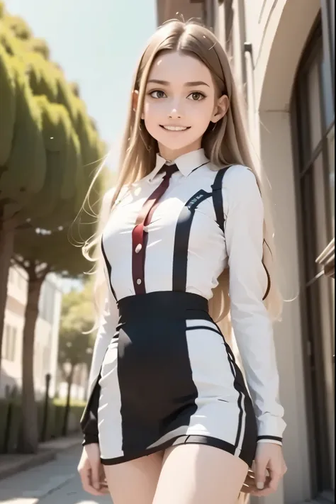 Bright Sci-Fi Anime (like My Hero Academia) , Depict a class of students with genetic powers in a destroyed high-tech school. Each student has a unique ability and a personalized costume.