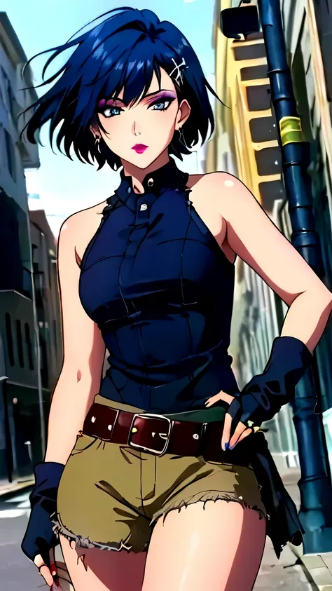 (masterpiece, best quality, high resolution, 8k:1.2), (anime coloring:1.2), highly detailed, tachibana, (medium breasts), blue eyes, short hair, blue hair, beautiful eyes, perfect eyes, fine eyes, brown eyes, featuring big highlights, detailed face, highly...