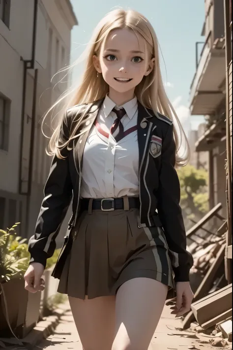 a post-apocalyptic school,Bright Sci-Fi Anime (like My Hero Academia) , Depict a class of students with genetic powers in a destroyed high-tech school. Each student has a unique ability and a personalized costume.