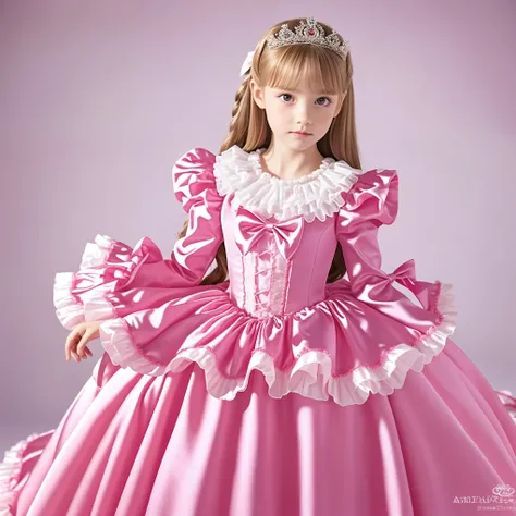 ,Highest Quality, masterpiece, highest resolution, Artwork, super それにget used to it, many get used to it, get used to it, それにget used to it, 3k photos,,((10 year old European girl)),The three are princesses,long ball gown dress with hoop skirt,ruffled yoke...