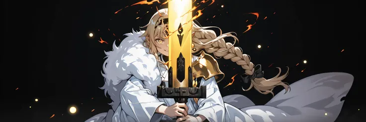 A short, solitary male character, a young teenager, about 1.5 meters tall. He stands alone against a deep black background, making him stand out vividly. His physique, face, and height are exactly like Lloyd de Saloum.
He has long blond hair, styled exact...