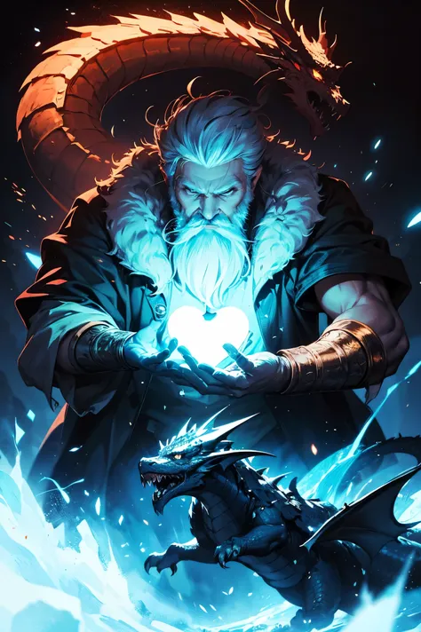 greatest masterpiece、Highest Quality、anime、An old dragon wielder with a splendid beard trains a big dragon。Dragons place their own hands on the palm of the hand held out by the old man、Front garden of an old castle、a dusty band of light、vivid colors、high c...