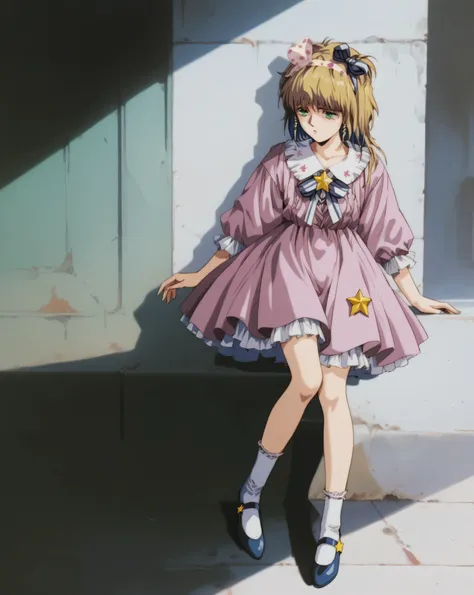 <blora:robot_carnival_presence:1>
presence, a girl, blond hair, star pendant, blue hair bands, pink dress with ruffle collar, white background, pink polka dot ribbon, (green eyes), It approaches the body, retro style_art, origin_anime, full body, high qual...