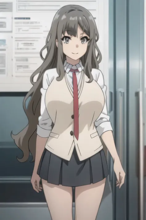 woman with long hair waves，Smile Yan，college student with huge breasts，skirt，boots，晴天の公園の噴水前にaloneでいます，I'm looking clearly,standing in the teacher's house，alone，anatomically accurate hand and leg details，Official anime CG，Slender Even with Colossal Breasts...