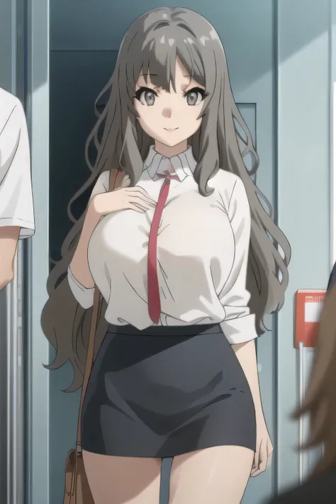 standing at her teacher's house，Smile Yang，Big breasted college student，skirt，boots，face trimming is prohibited， clearly,is。，Alone，can I focus on the face and draw sharper，Official anime CG，A woman with long waves even if she is slender and has big breasts...