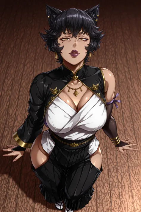 ,Illust_Neg,,Kali_RWBY,(tan olive skin:1.3),andou hiroyuki style, jewelry, round face,full body , yellow eyes, dark lips ,(masterpiece,best quality,ultra_detailed,highres,absurdres:1.2,amazing quality,very aesthetic),source_anime, regular sized head, milf,...