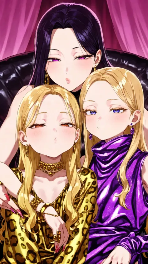 [gyaru:1.3], cool beauty, 2 women, onee-loli, long hair, slender body, pouty lips, half-closed eyes, rest, exotic fashion, Japan_castle ,