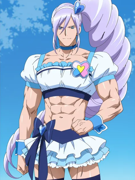 score 9 、score 8 up、score 7 up、source anime、傑作、best quality、best resolution、best image quality、Very detailed face、Very detailed eyes、anime coloring、anime screencap、anime screenshot、official style、1boy、(male:1.5)、cure berry、man is wearing a crop top dress、p...