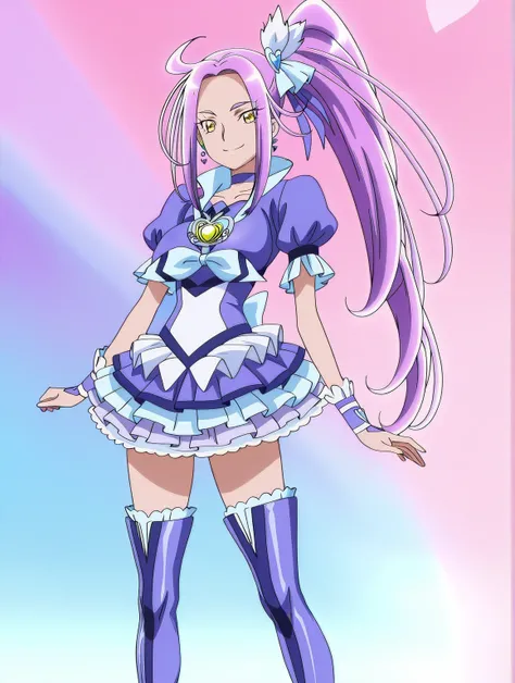 score 9 、score 8 up、score 7 up、source anime、傑作、best quality、best resolution、best image quality、Very detailed face、Very detailed eyes、very detailed、anime coloring、anime screencap、anime screenshot、official style、1girl、cure beat、purple haired anime woman is w...